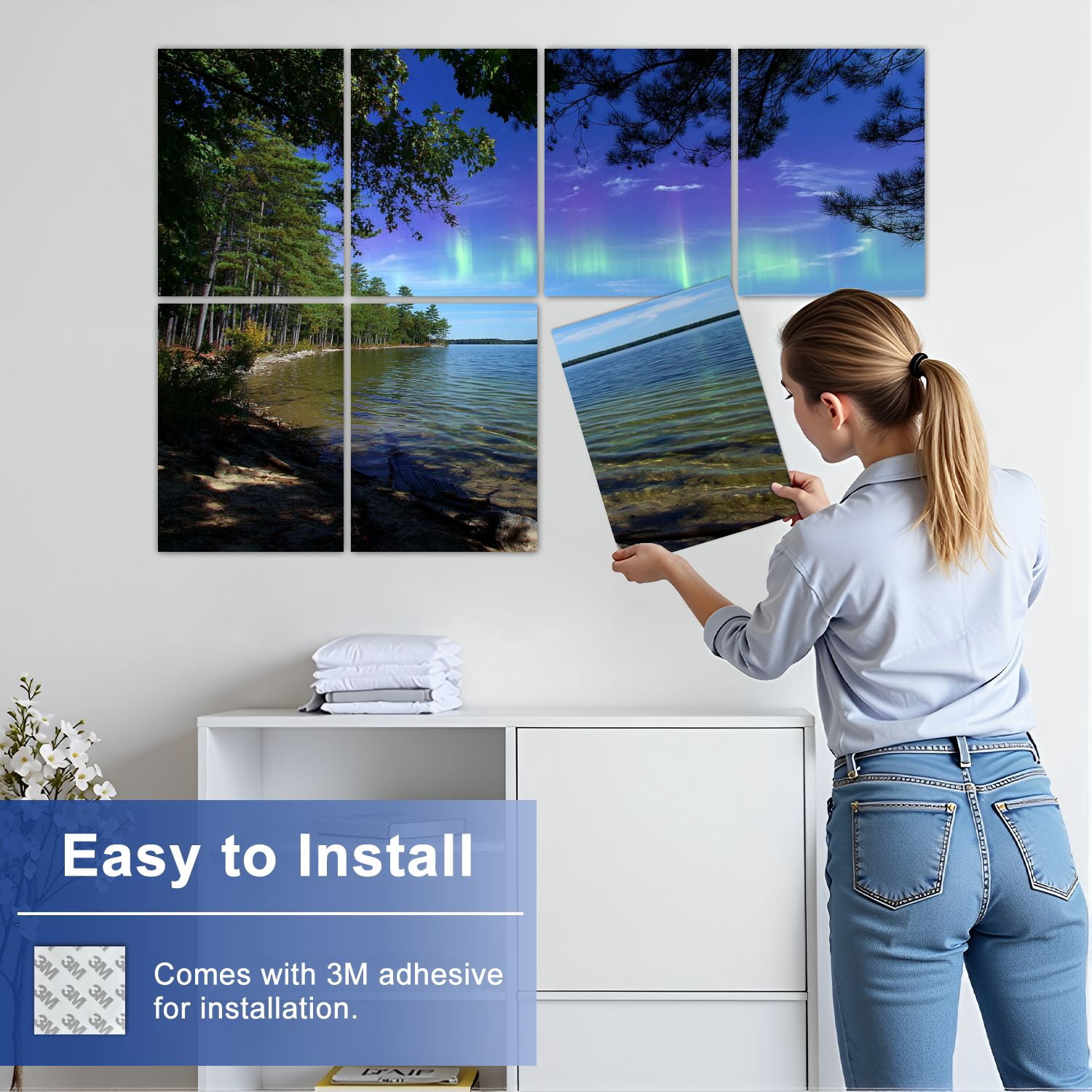 8 Pack Art Acoustic Panels Sound Absorbing Higgins Lake South State Park Decorative Soundproof Wall Panels Self Adhesive for Nursery Game Room Bedroom 48"x32"