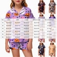 thumbnail image 3 of Cdudpw Halloween Pajamas Toddler Girl Pumpkin Ghost Pajama Set Short Sleeve Button Down Shirt Fall 2 Piece Outfits(A015-Yellow), 3 of 5
