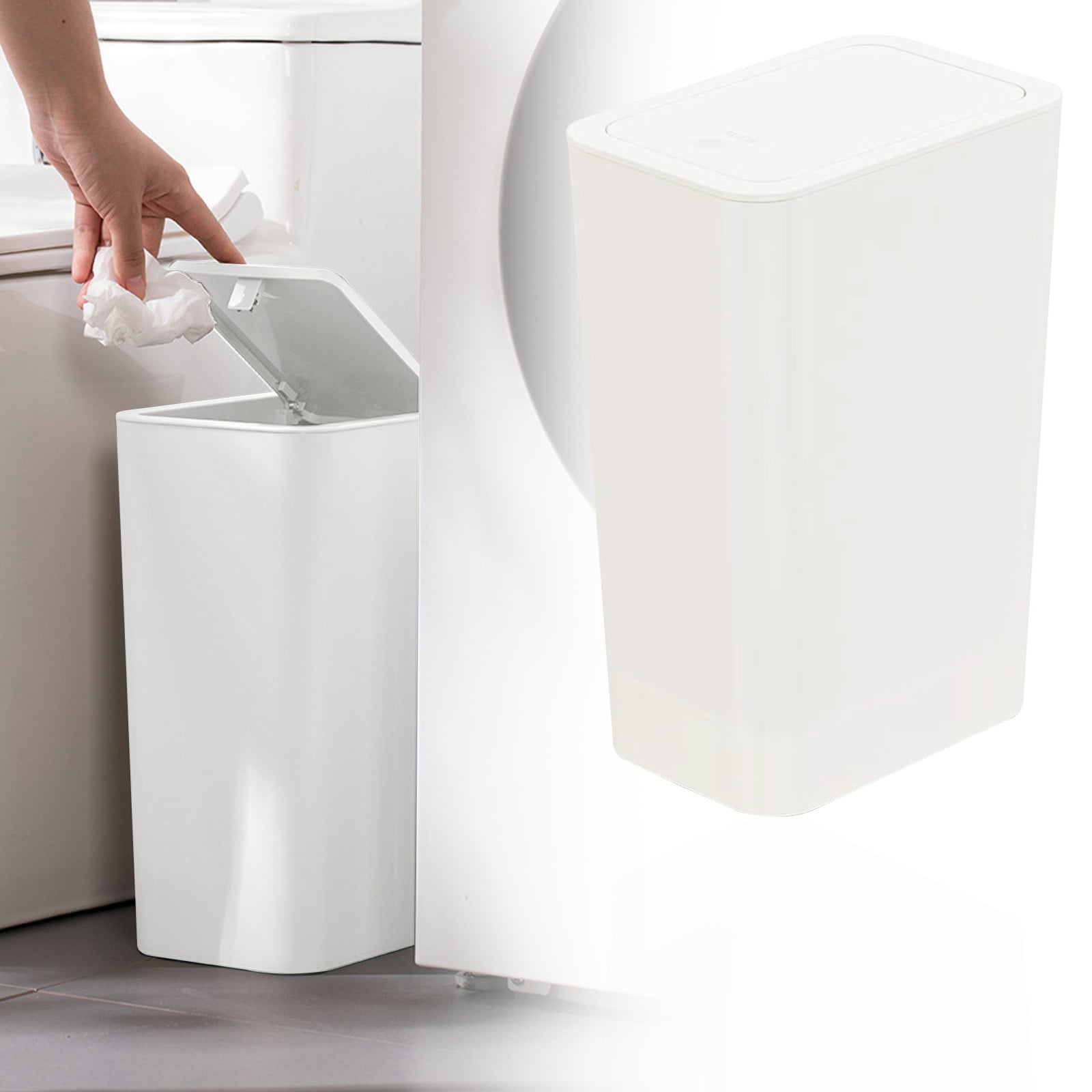 ZOURIH Bathroom Trash Can, 2.6 Gallon / 10 Liter Small Garbage Can with Press Top Lid, Plastic Wastebasket with Pop-up Lid for Toilet, office, Bedroom, Living Room,Grey