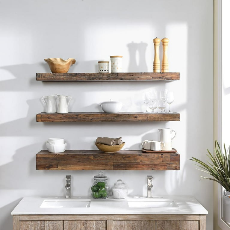 Northbeam Distressed Floating Shelf Set, Rustic Wood With Hidden Storage photo 4