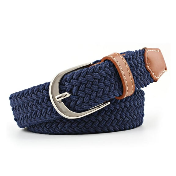 Women Braided Belt Elastic Thin Waistband Navy Blue 120cm Length
