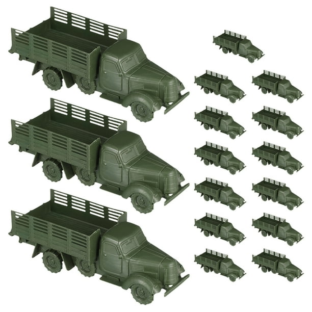 16 modelos de mini camiones del ejército, vehículos de juguete realistas, modelos de coches de bolsillo, mini camiones de plástico para decoración de mesas de arena y coleccionistas.
