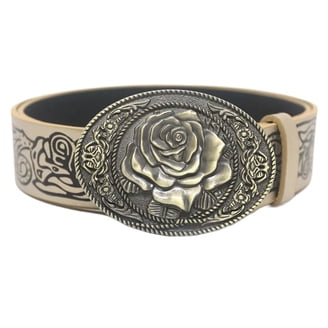 Vintage western embossed floral leather belt with silver metal floral buckle Western Style Belt With Silver Metal Floral Buckle ~ Man  main image 4