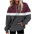 thumbnail image 3 of Dazajoo Color Block Hoodies for Women 2024 Winter Long Sleeve Striped Hooded Sweatshirts with Pocket Womens Plus Size Drawstring Pullover Tops Today's Deals,Wine,L, 3 of 3