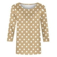 thumbnail image 4 of Oplxuo 3/4 Length Sleeve Womens Tops Round Neck Cute Tunic Tee Shirts Dressy Casual Polka Dot Print Basic Blouse Tshirts, 4 of 4