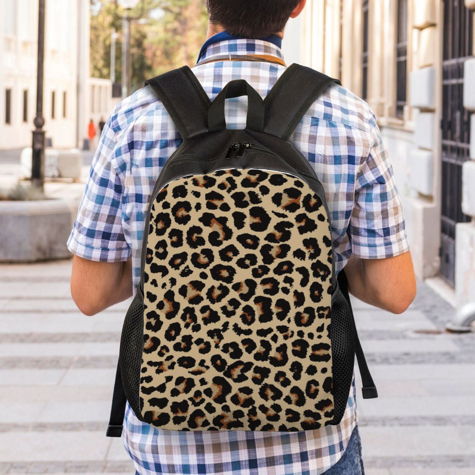 Xecao Leopard Print-1 Print School Backpack with Laptop Compartment Small Travel Laptop Backpack for Women Men Waterproof College Backpack Simple School Bag