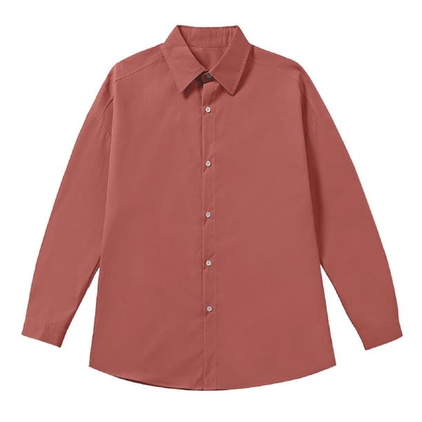 Camisas Y s Camisa de manga larga holgada de color sólido para hombre Camisa informal de moda de talla grande (Red, XXL)