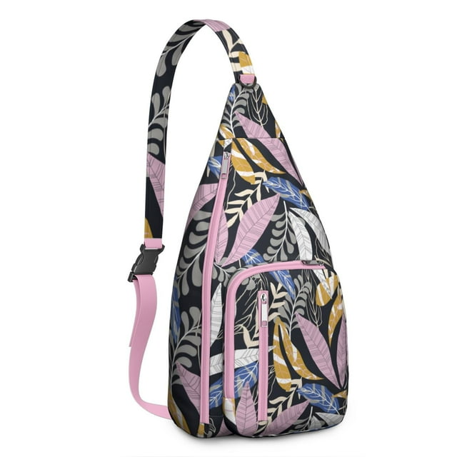 Boho Tropical Sling Backpack – Botanical Jungle Leaves & Monstera Print, Fashionable Multi-Functional Daypack