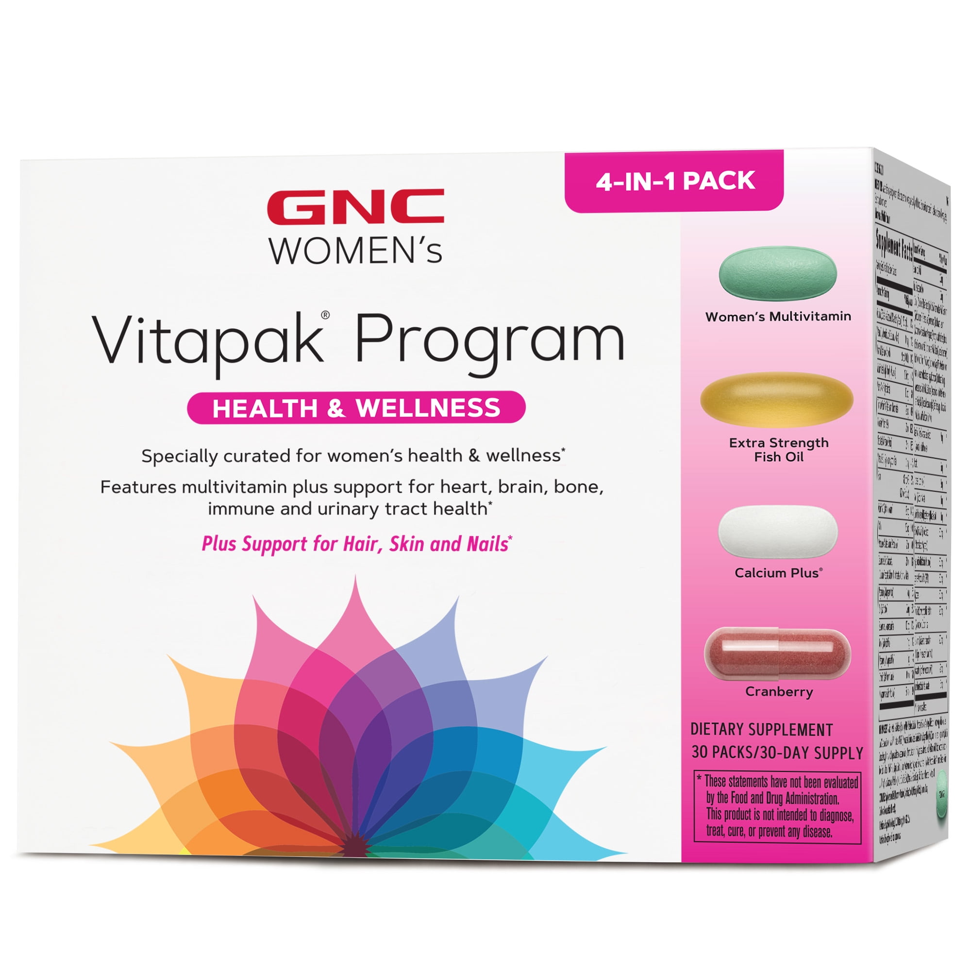 GNC Women's Health & Wellness Vitapak, 30 Daily Packs, 4-in-1 Complete Daily Multivitamin and Nutrition Program for Women