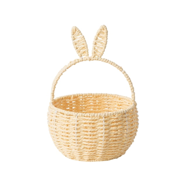 Lksixu Easter Bunny Baskets, Woven Wicker Basket with Rabbit Ears, Imitation Rattan Flower Baskets with Handles, Portable Easter Eggs Storage Basket Vintage Farmhouse Empty Picnic Baskets for Kids