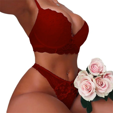 

Yskkt 2022 New Fashion Women Floral Lace Push Up Bra + Panties Lingerie Sets Lady Low Waist Underwear Set Lace Two Piece Nightwear