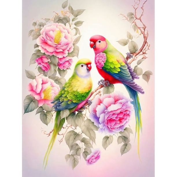Birds And Flowers Art Diamond Painting Full Drills Peony Parrot Landscape Embroidery Square Round Mosaic Cross Stitch S526round 40x50cm Gao Jinjia LED
