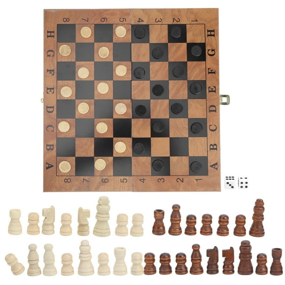 Wooden Box Chess Chessboard Checkers 3 in 1 Checkerboard with Chessman