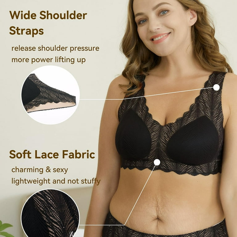 Niidor Womens Invisible Embrace Wireless Pullover Bralette Seamless Deep V  Neck Comfort Bra Lace 