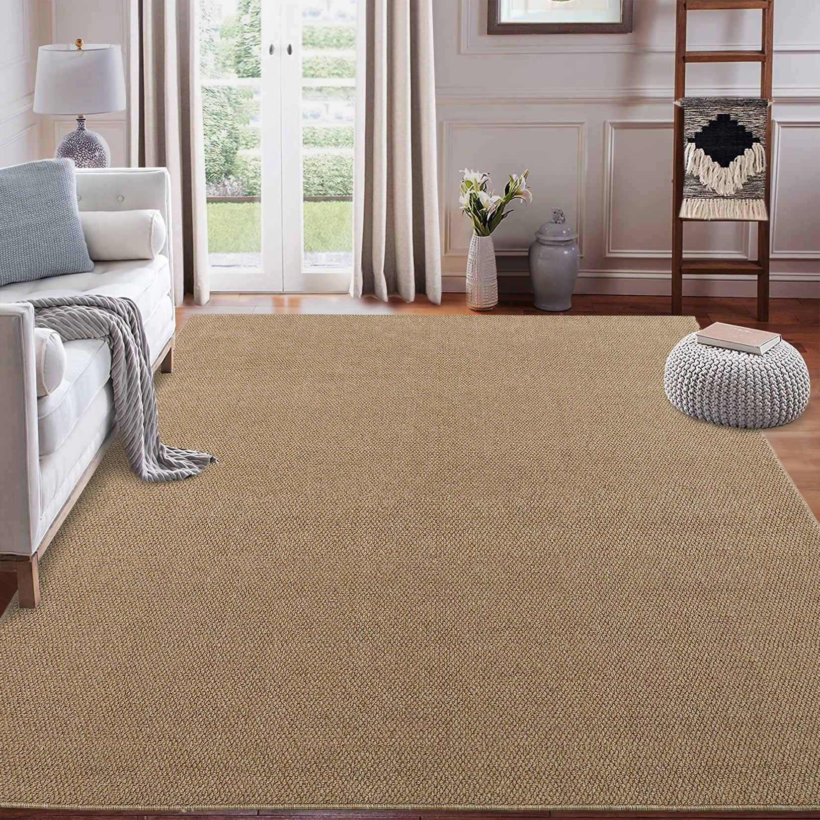 COZONY 5'x7' Washable Area Rug, Modern Textured Low-Pile Polypropylene Carpet, Stain Resistant Non-Slip Solid Accent Rug for Living Room Bedroom, Brown