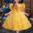 thumbnail image 2 of Godom Kids Dress Mesh Puffy Short Sleeve A Line Casual Party Dress Tween Kid Off Shoulder Dresses, 2 of 7