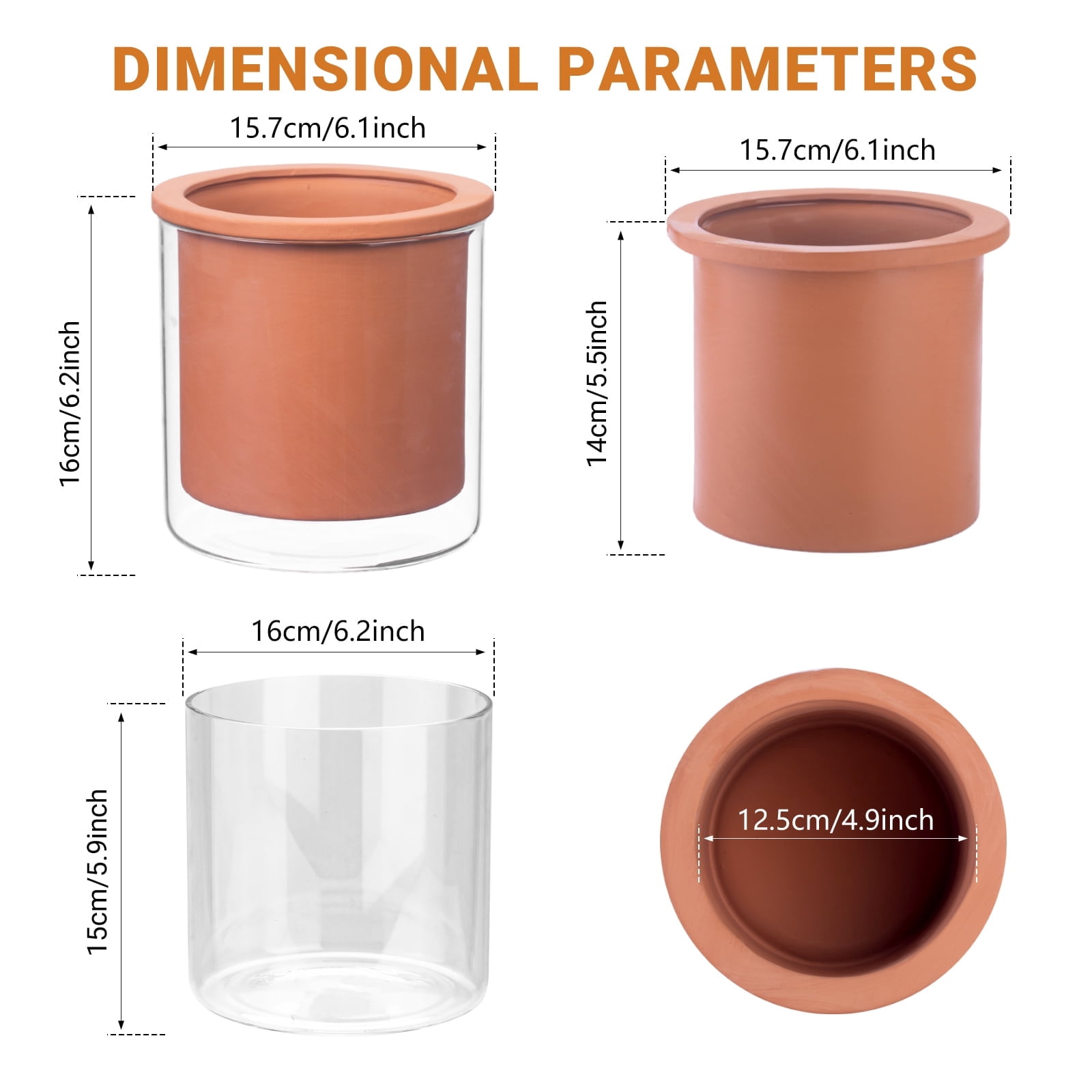 BUYMAX 6" Self-Watering Terracotta Pots with Glass Reservoir, Indoor Clay Planter with Slow-Release Moisture Design for Succulents Herbs
