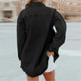 thumbnail image 4 of Stichou Denim Jackets for Women Trendy Oversized Button Up Frayed Hem Shacket Long Sleeve Denim Jean Jacket Black XL, 4 of 5