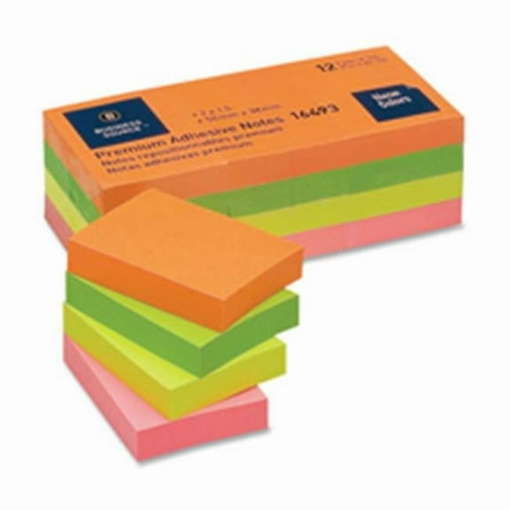 Business Source  Adhesive Notes - Neon - 1.5 in. x 2 in.