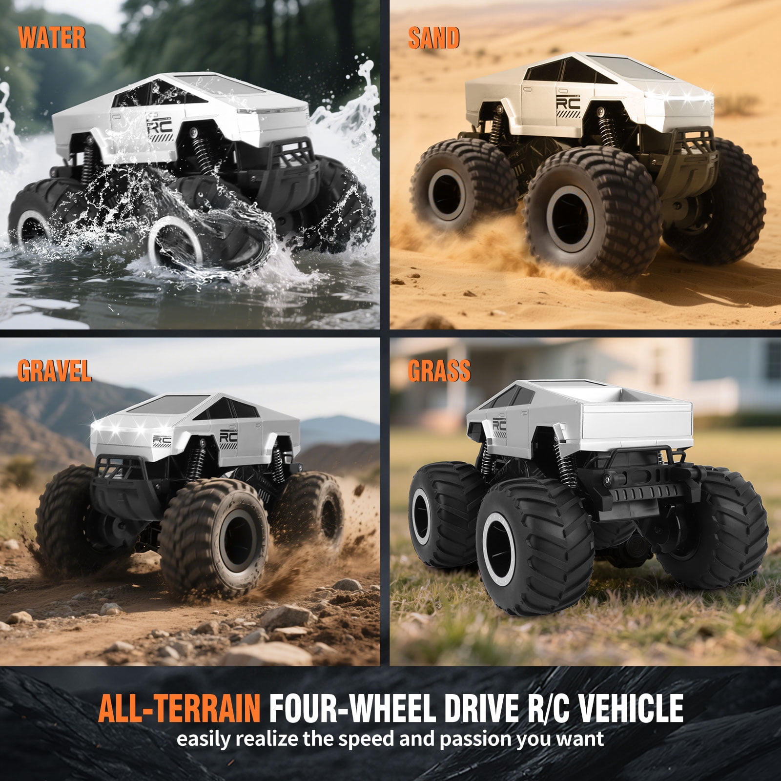 Sumsoltic Remote Control Car, 2.4GHz Amphibious RC Truck, 1:16 Waterproof Monster Truck 4WD All Terrain 360° Rotatable Stunt Truck Toys