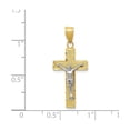 thumbnail image 3 of 14k Two Tone Real Gold Crucifix Cross Pendant Necklace for Men and Women with Latin Cross Design and Jesus Figure Religious Catholic Christian Jewelry Solid Metal Beveled Textured Charm, 3 of 6