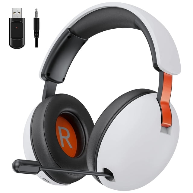 YUOY 2.4GHz Wireless Gaming Headset for PS5/PS4/PC, 3.5mm Wired Headphones for Switch/Xbox Series X Controller, Detachable Noise-Canceling Mic, 50mm Drivers and 360° Surround Sound, White