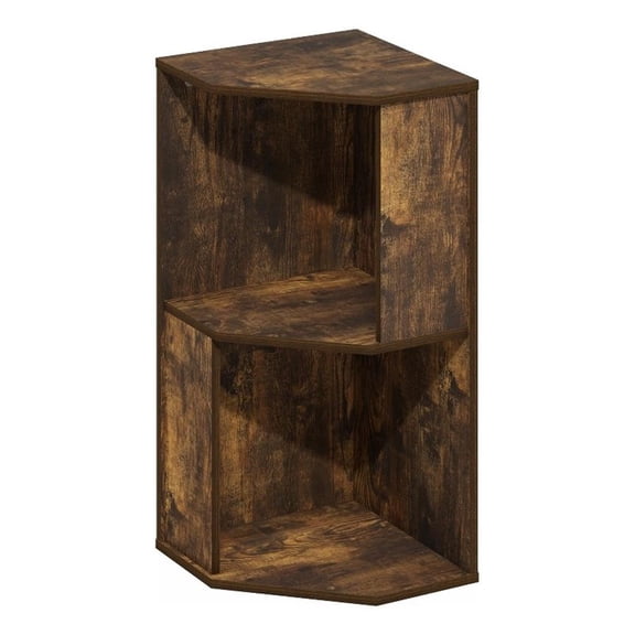 Pemberly Row 2-Tier Freestanding Corner Shelf Bookcase in Bookshelf Amber Pine