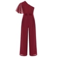 thumbnail image 4 of Raenseen Girls One Shoulder Ruffled Jumpsuits Dressy Wide Leg Pants Rompers Formal One Piece Outfits Burgundy 10, 4 of 6