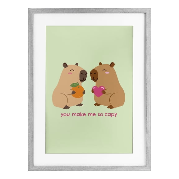 You Make Me So Capy Gray Framed Print Under Glass, design by Emily Dumas