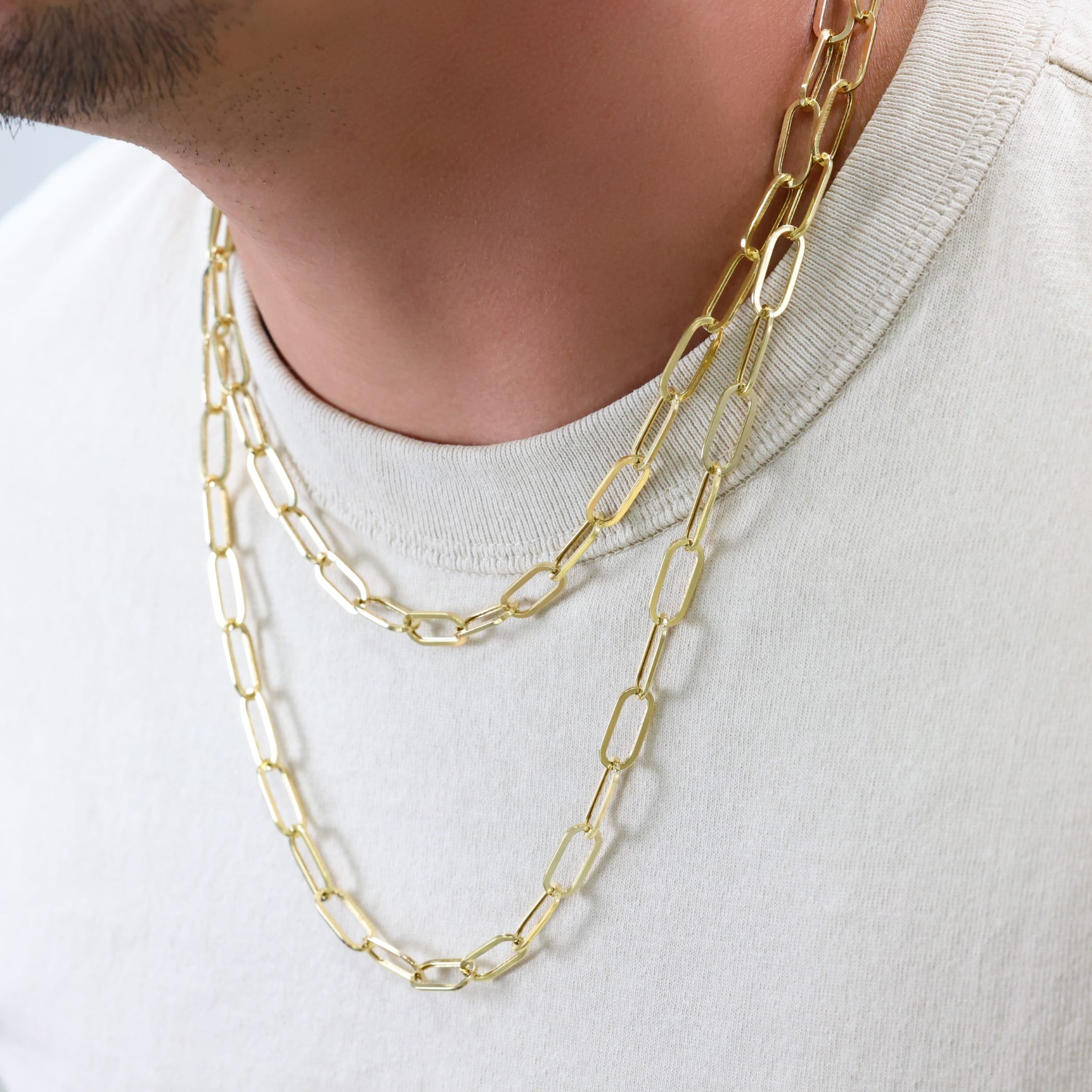 Nuragold 10k Real Yellow Gold Paperclip 7mm Elongated Cable Link Necklace (16"-24") Dainty Italian Jewelry for Men & Women