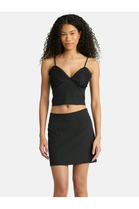 Woven Pinstripe Bustier Top and Mini Skirt Set, 2-Piece, Women's
