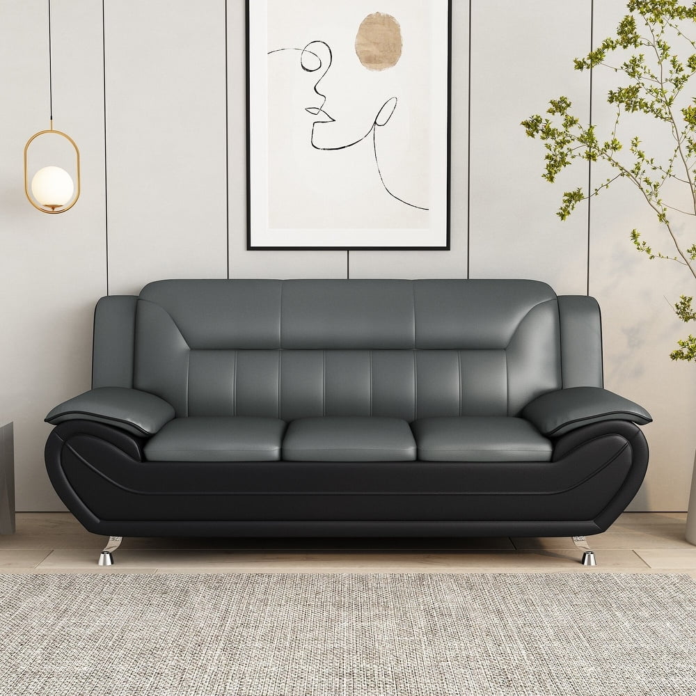 US PRIDE FURNITURE Eveland 79.2" Faux Leather Pillow Top Arm Sofa-Gray/Black