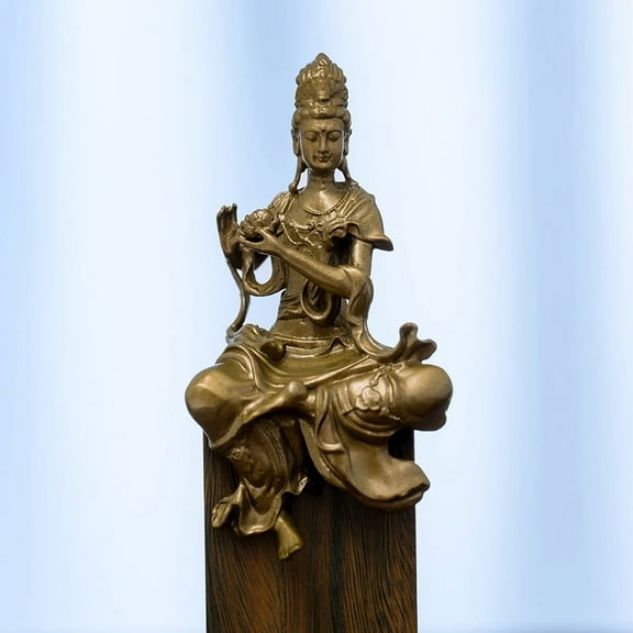 Handcrafted Lotus-Holding Guanyin Buddha Statue Vintage Brass 2.56in Compassion & Calm Unique Gift for Altar
