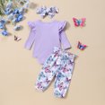 thumbnail image 3 of MAMAMI Newborn Infant Girls Fall Outfits Ruffle Long Sleeve Romper and Floral Pants with Headband, 3 of 7