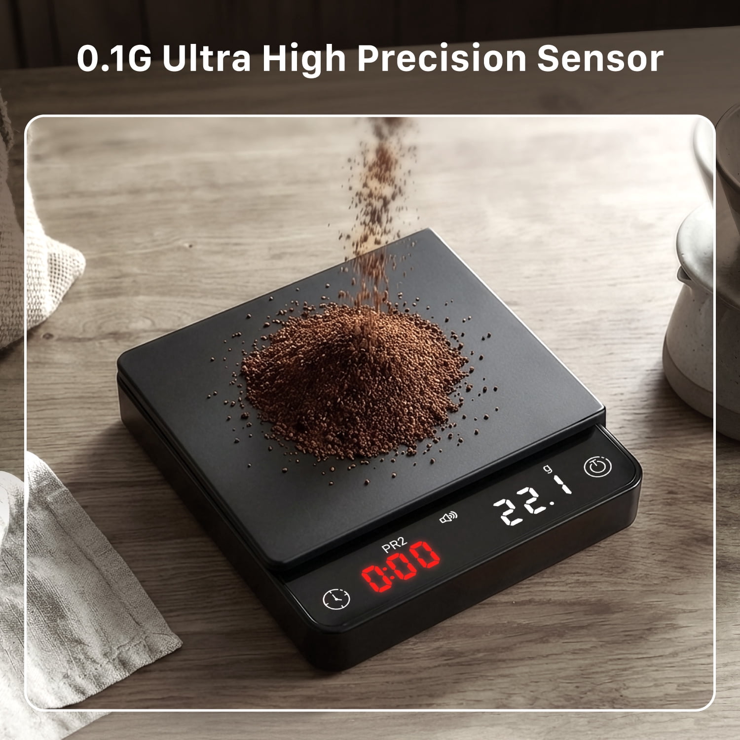Garnen Mini Coffee Scale with Timer, 2Kg/0.1g Espresso Scale, Matcha & Coffee Bean Scale, Digital Coffee Scale, USB C Rechargeable Barista Scale