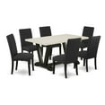 thumbnail image 2 of East West Furniture V626DR124-7 7-Pc Dining Table Set- 6 Parson Dining Chairs with Black Linen Fabric Seat and Stylish Chair Back - Rectangular Table Top & Wooden Legs - Linen White and Black Finish, 2 of 10