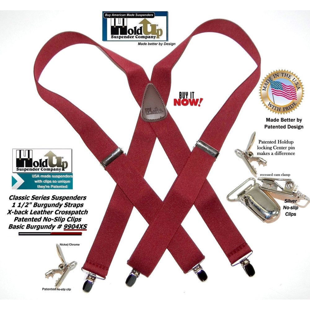Holdup Suspender Classic Burgundy Xback Holdup Suspenders with
