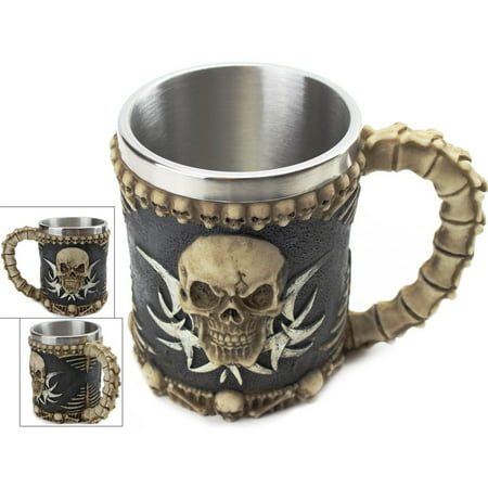 3D Ossuary Skeleton Skull Mug Tankard - Insulating Stainless Steel Liner Beer Coffee and Tea Cup Halloween Party, Birthday Gift