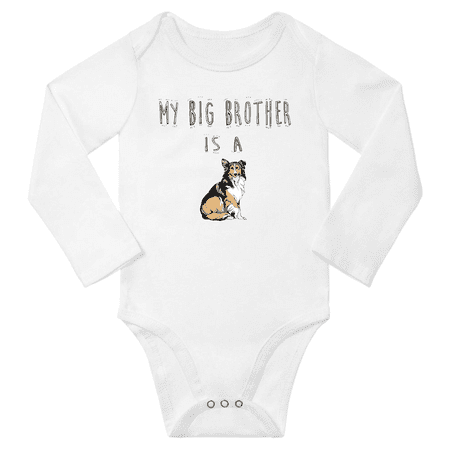 

My Big Brother is a Collie Dog Funny Baby Long Sleeve Bodysuit Boy Girl (White 6-12M)