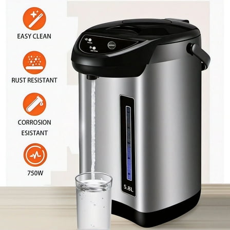 DICEEVIL 5.8 Liter Hybrid Water Boiler and Warmer, 3 Modes Stainless Steel Electric Hot Water Pot, Electric Hot Pot Kettle Hot Water Dispenser, Electric Thermos for Coffee & Tea, Black, 750W