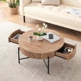 thumbnail image 4 of Table Basse, 31.9 Pouces Table Centrale Ronde Rustique, avec Deux Tiroirs, Assemblage Facile, pour Salon, Bureau, 4 of 5