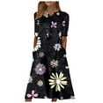 thumbnail image 2 of Pisexur Robe de Plage Florale pour Femmes Décontractée Col en V Ample T-Shirt Robe d'Été Manches Courtes Tunique avec Poches, 2 of 7