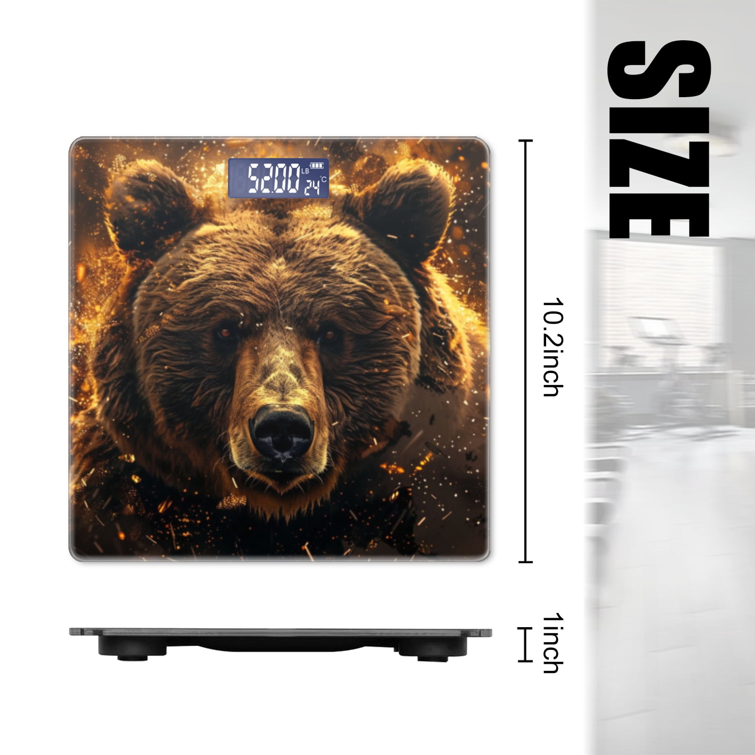 Bathroom Scale, Highly Accurate Digital Body Scale,Precisely Measures Weight up to 400 lbs-Impressive Brown Bear With Sparks And Fire