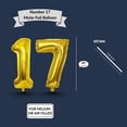thumbnail image 4 of Gold Number 17 Mylar Foil Balloon 40 inch - Helium or Air Filled Metallic Balloons for 17th Birthday Party, Anniversary, Graduation Decorations, 4 of 7