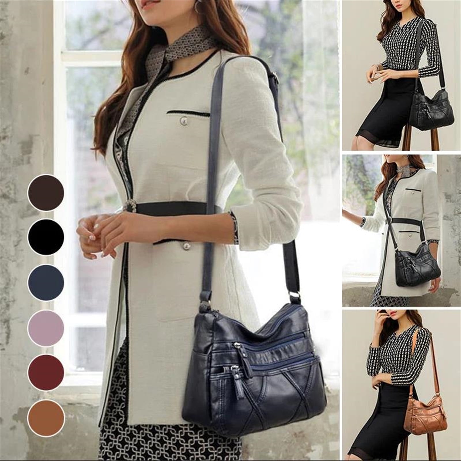 Ovzne Large Crossbody Bags Soft Leather Shoulder Bag Ladies Shoulder Handbags Purse and Wallet Set for Women Totes Hobo Purses, Large Capacity Soft Leather Bag Blue
