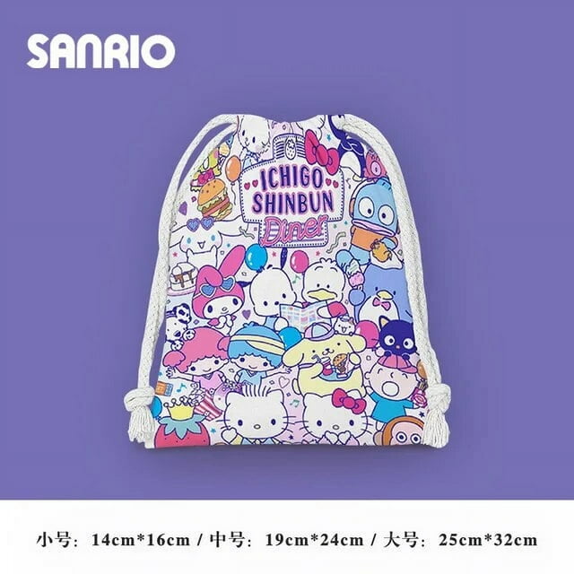 Pochacco Drawstring Pocket Storage Bag Cute Sanrio Cartoon Print Waterproof Ladies Girl Portable Folding Bag Drawstring Bag Gift