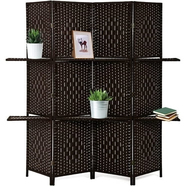 BestMassage 71 inches Room Divider  4 Panel Privacy Screen with Removable Storage Shelves,Brown