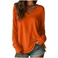 thumbnail image 2 of Women's Basic Long Sleeve Cotton T Shirts Solid Color Comfy V Neck Loose Tunic Tee Shirts Tops Orange S, 2 of 3