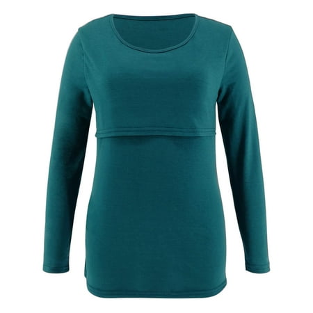 

wo-fusoul Black and Friday Deals Womens Maternity Clothes Long Sleeve Crew Neck Maternity Shirts Nursing Tops Double Layer Pregnancy Postpartum Shirt for Breastfeeding
