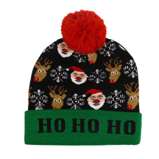 Gorro navideño de punto con LED, gorro deslumbrante de 7 colores, gorro de árbol de Navidad con alce y muñeco de nieve (estilo B)